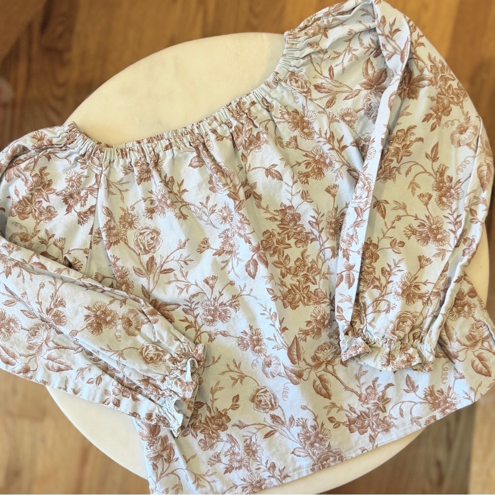 3T Hannah Kate Floral Blue Brown Long Sleeve Blouse